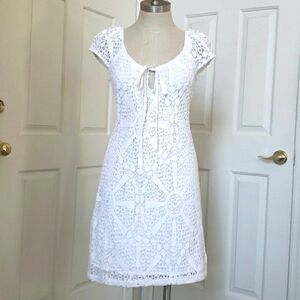 TRINA TURK Crochet Lace Dress White Short Sleeve Boho Feminine Coastal Cowgirl